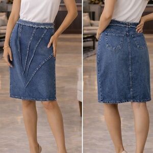 Vintage Denim Pencil Skirt – Asymmetrical Seams (Size 38 / US 6–8)